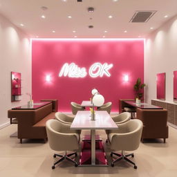 A modern nail spa interior featuring a soft fuchsia wall, providing a vibrant yet comfortable atmosphere, alongside white walls that enhance the brightness of the space