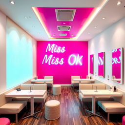 A vibrant and modern nail spa interior featuring one striking fuchsia wall and surrounding white walls, creating a bright and inviting atmosphere