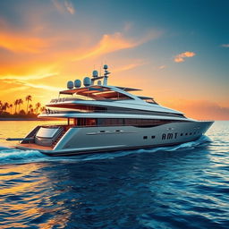 A luxurious yacht elegantly sailing on crystal blue waters, with the name 'Amit' prominently displayed on its side