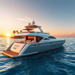 A luxurious yacht elegantly sailing on crystal blue waters, with the name 'Amit' prominently displayed on its side