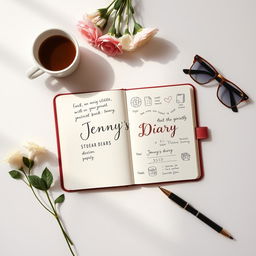 A beautifully styled flat lay photograph capturing the essence of a modern diary