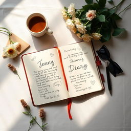 A beautifully styled flat lay photograph capturing the essence of a modern diary