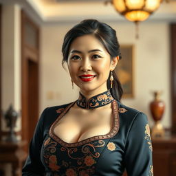 A captivatingly beautiful Chinese woman with very large breasts, radiating confidence and authority