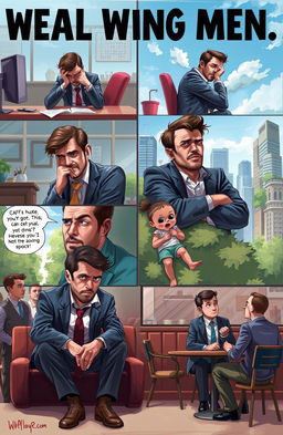 A digital painting depicting various real-life incidents that highlight the challenges faced by men