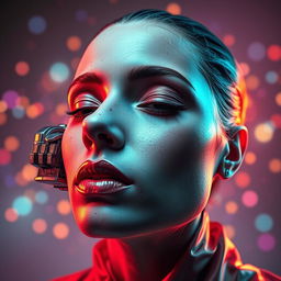A surrealistic blend of a human face and a car, where facial features are abstract and unrecognizable
