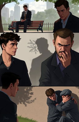 A digital painting depicting the struggles of men in various real-life incidents, illustrating themes of vulnerability, societal pressure, and emotional turmoil
