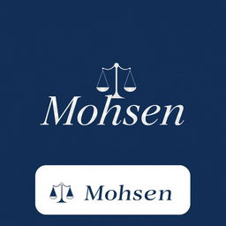 A modern and professional logo design featuring the name 'Mohsen' in elegant typography suitable for a lawyer's practice