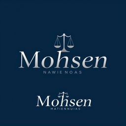 A modern and professional logo design featuring the name 'Mohsen' in elegant typography suitable for a lawyer's practice