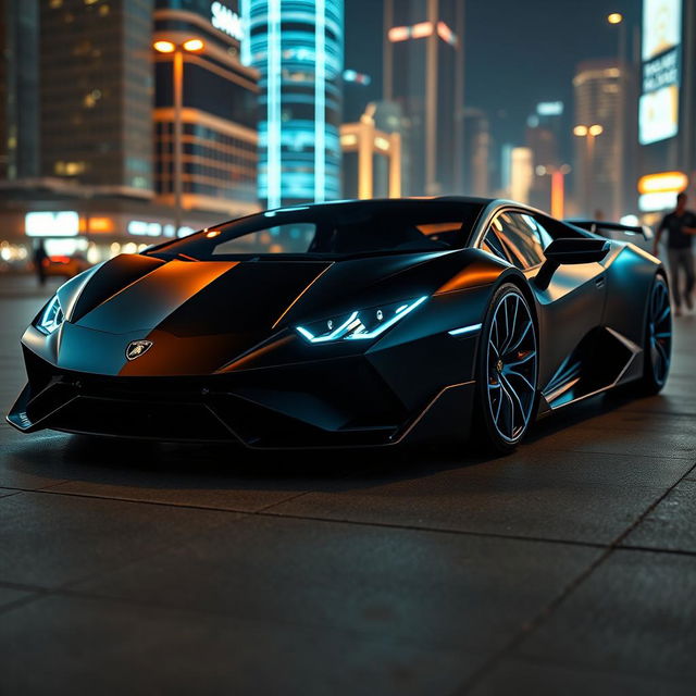 A futuristic 21st-century Lamborghini model, showcasing sleek aerodynamic lines, advanced technology, and electric powertrain features