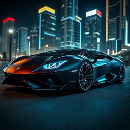 A futuristic 21st-century Lamborghini model, showcasing sleek aerodynamic lines, advanced technology, and electric powertrain features