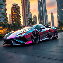A visionary Lamborghini model from 20 generations in the future, featuring an ultra-modern design with a seamless, flowing body shape and innovative materials