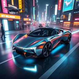 A futuristic concept of the coolest most advanced car, featuring a sleek, aerodynamic design with an innovative body shape