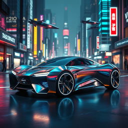 A futuristic concept of the coolest most advanced car, featuring a sleek, aerodynamic design with an innovative body shape