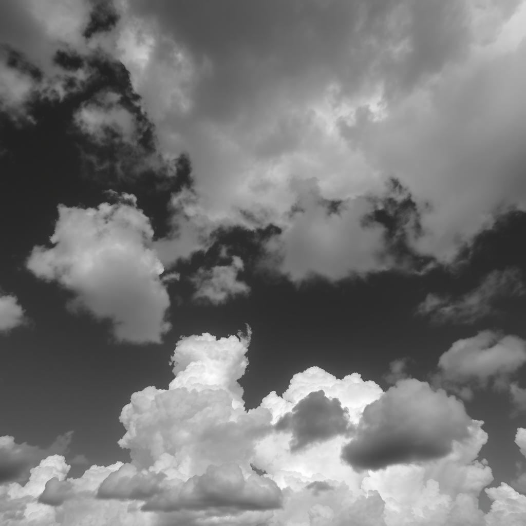 A captivating view of clouds in the sky, artfully rendered in black and white