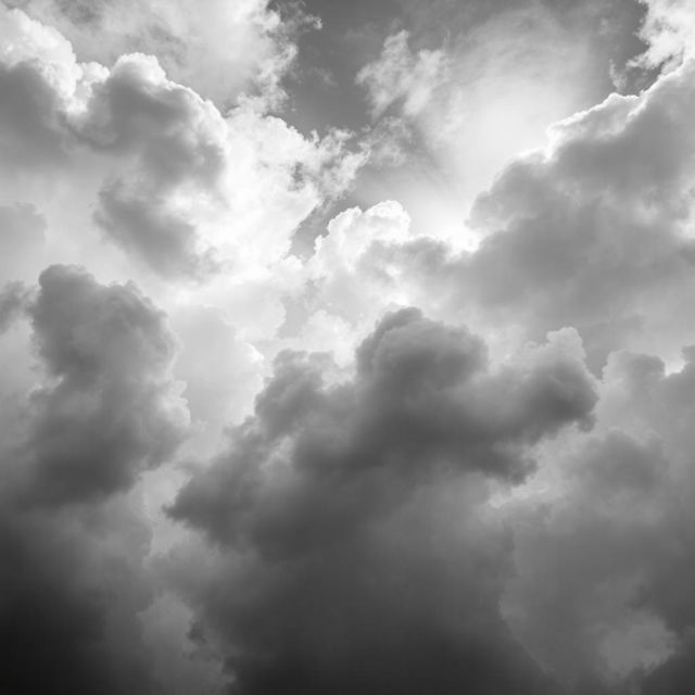 A captivating view of clouds in the sky, artfully rendered in black and white