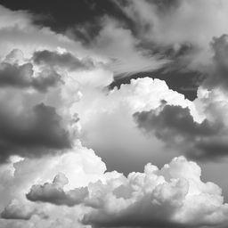A captivating view of clouds in the sky, artfully rendered in black and white
