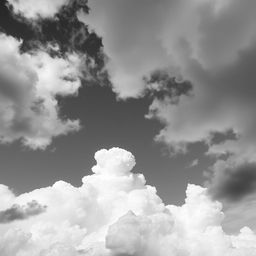 A captivating view of clouds in the sky, artfully rendered in black and white