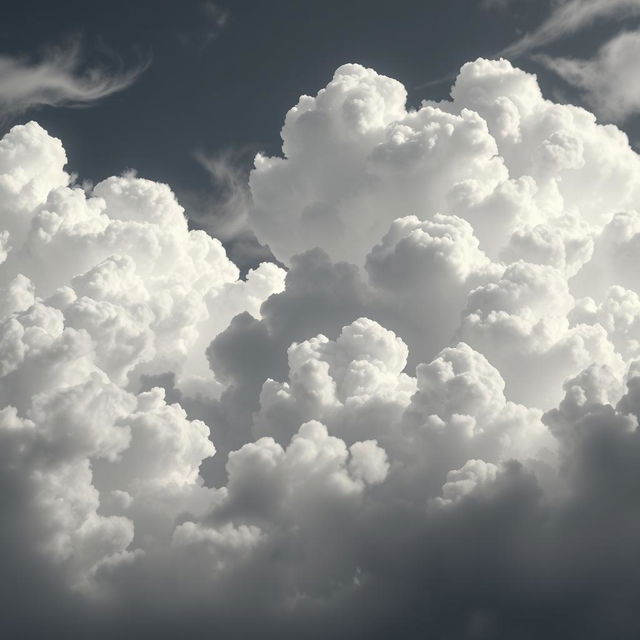 A stunning depiction of clouds in the sky, enhanced with a black and white anime filter that adds a unique stylistic touch