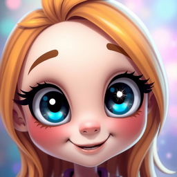 A character with exaggerated, large, expressive eyes, showcasing an innocent and whimsical style