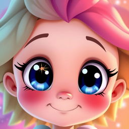 A character with exaggerated, large, expressive eyes, showcasing an innocent and whimsical style