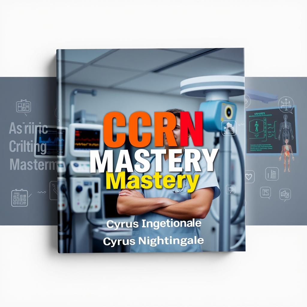 A book cover design featuring a large, bold title at the center that reads 'CCRN Mastery' in bright, eye-catching colors