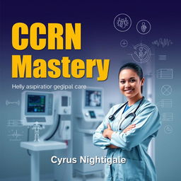 A book cover design featuring a large, bold title at the center that reads 'CCRN Mastery' in bright, eye-catching colors