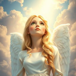 A beautiful angel gazing up at the sky while speaking to God