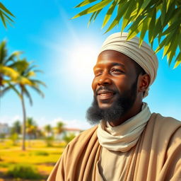 A serene portrait of Ahmadou Bamba, the revered Senegalese religious leader and founder of the Mouride brotherhood
