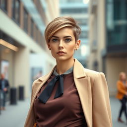 A fashionable person with a stylish haircut that flatters their face shape
