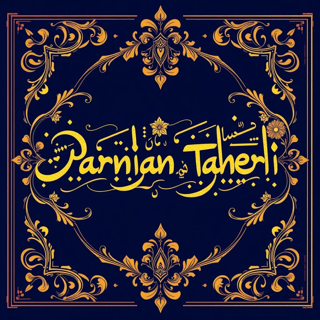 A beautifully designed Persian calligraphy artwork featuring the name 'Parnian Taheri' delicately crafted with traditional Persian motifs and patterns in the background