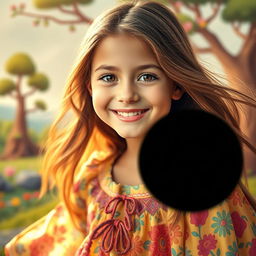 A stunning portrait of a girl with bright, expressive eyes and a cheerful smile