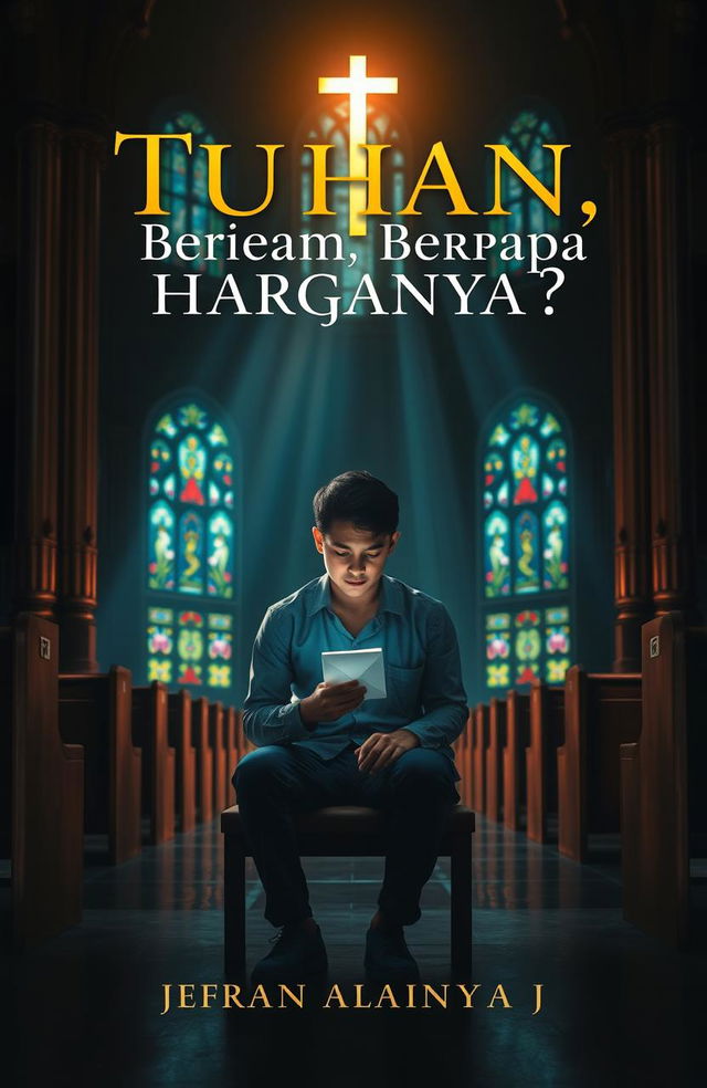 A thought-provoking book cover for a novel titled 'Tuhan, Berapa Harganya?'