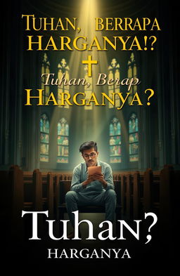 A thought-provoking book cover for a novel titled 'Tuhan, Berapa Harganya?'