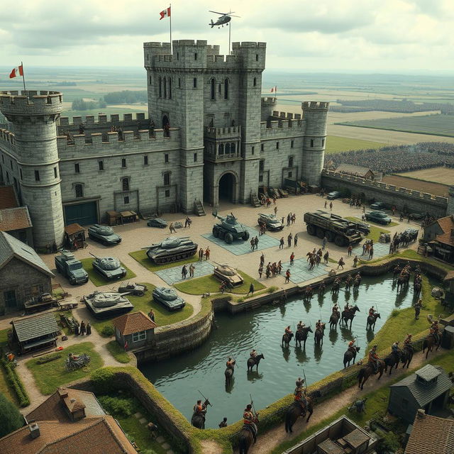 A massive castle with archer soldiers standing guard on its walls