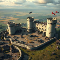 A massive castle with archer soldiers standing guard on its walls