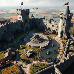 A massive castle with archer soldiers standing guard on its walls