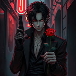 A dramatic and dark portrait of a mysterious killer who has unexpectedly fallen in love