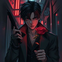 A dramatic and dark portrait of a mysterious killer who has unexpectedly fallen in love