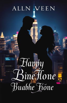 A silhouette of a man and woman embracing in a dark cityscape, illuminated by dramatic city lights in the background