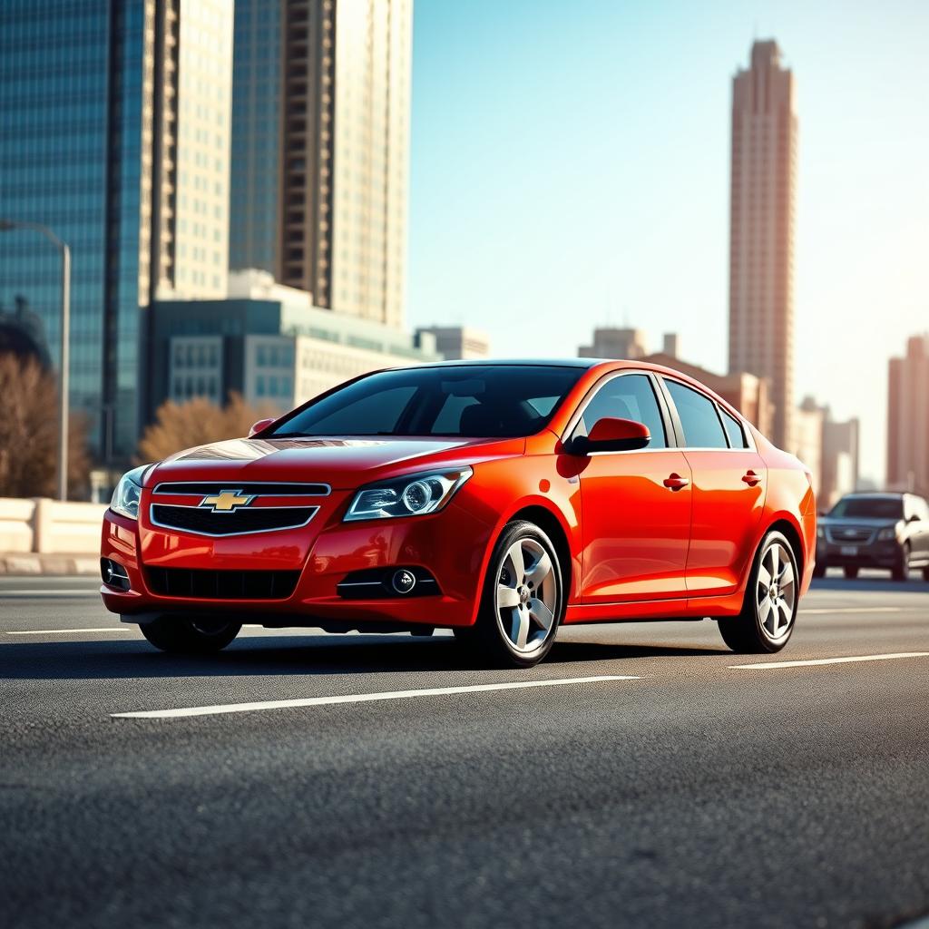 A striking and sleek Chevrolet Lacetti parked on a city street, showcasing its modern design and vibrant color