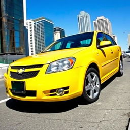 A striking and sleek Chevrolet Lacetti parked on a city street, showcasing its modern design and vibrant color