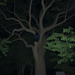 A dark, eerie night in a small Indian village surrounded by dense green trees