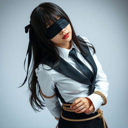 A striking image of a girl dressed in a well-fitted, long-sleeved white shirt, accented by a sleek black tie and a stylish black vest
