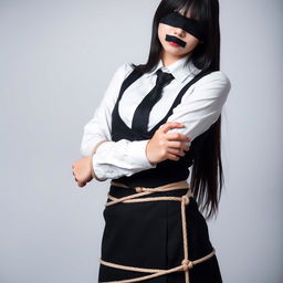 A striking image of a girl dressed in a well-fitted, long-sleeved white shirt, accented by a sleek black tie and a stylish black vest