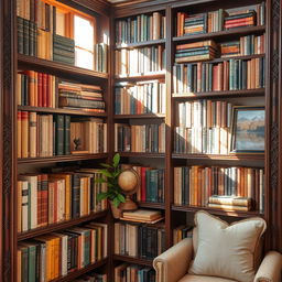 A beautifully arranged bookshelf filled with a diverse collection of books in various colors and sizes