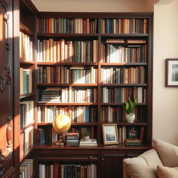 A beautifully arranged bookshelf filled with a diverse collection of books in various colors and sizes