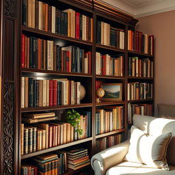 A beautifully arranged bookshelf filled with a diverse collection of books in various colors and sizes