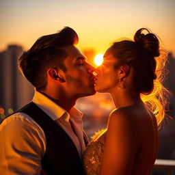 A romantic scene featuring a passionate kiss between a handsome man and Mia Khalifa
