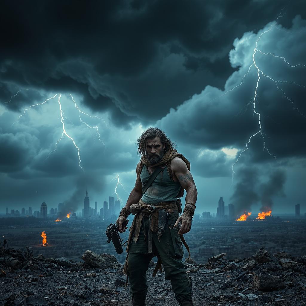 A dramatic and intense doomsday-themed profile picture, featuring a desolate landscape with dark ominous clouds swirling above