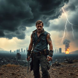 A dramatic and intense doomsday-themed profile picture, featuring a desolate landscape with dark ominous clouds swirling above